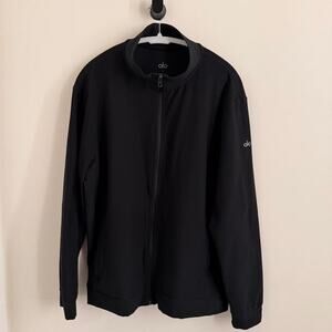 men’s black ALO YOGA conquer performance max jacket / mockneck full-zip [L]